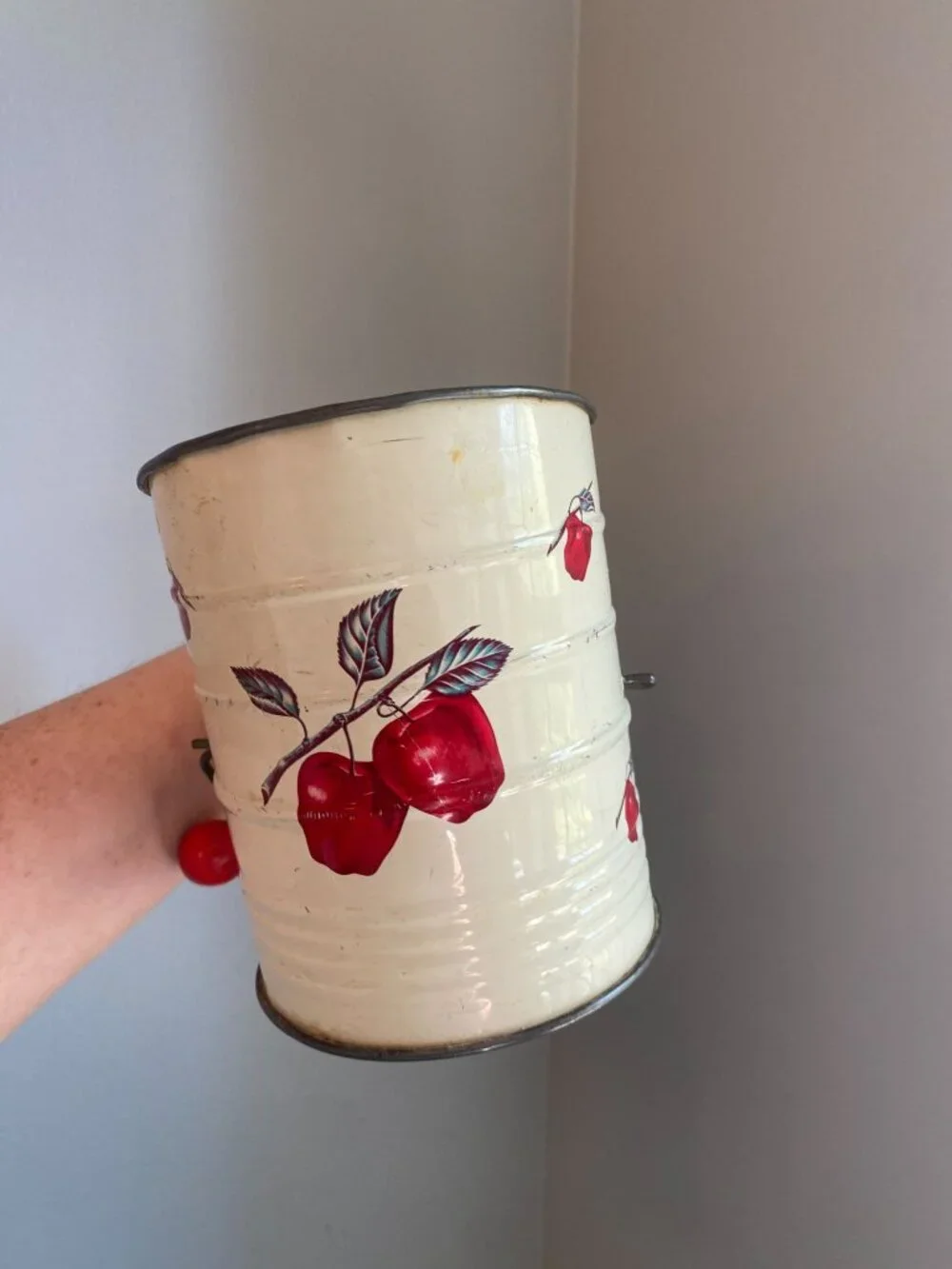 Vintage Metal Apple Flour Sifter With Hand-Crank